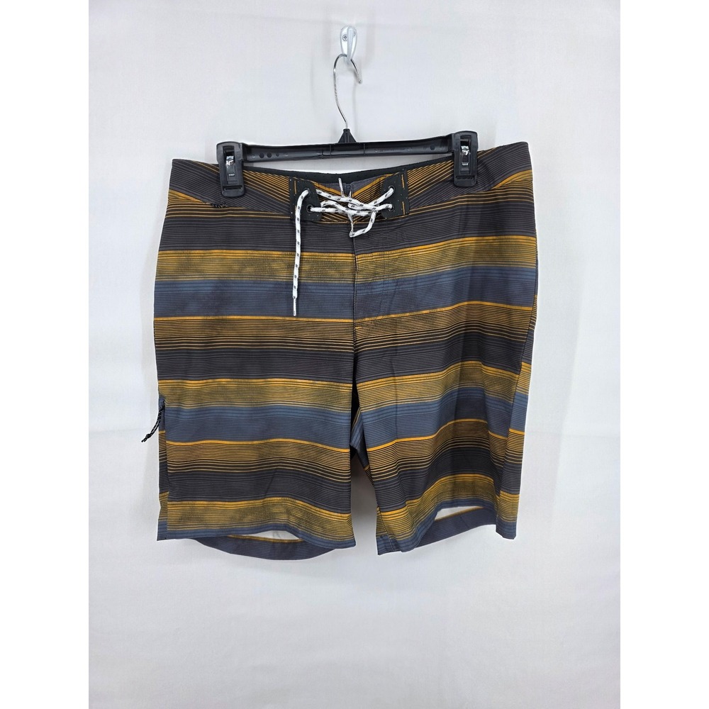 Columbia Mens Striped Board Shorts Yellow Blue Grey Swim Trunks Size 32